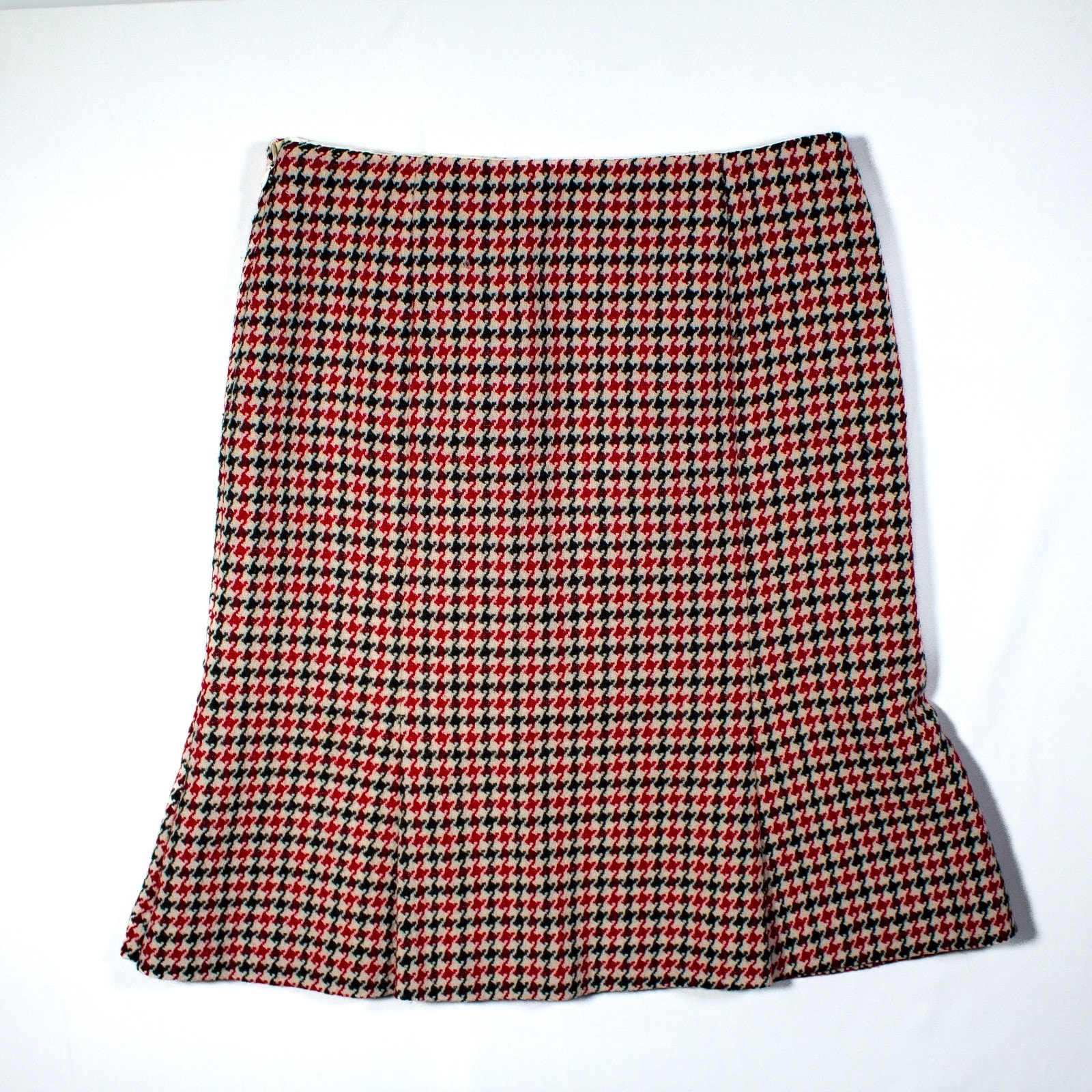 Talbots Petites Black Red Houndstooth Pleated Hem Italian Stretch Wool Skirt 10